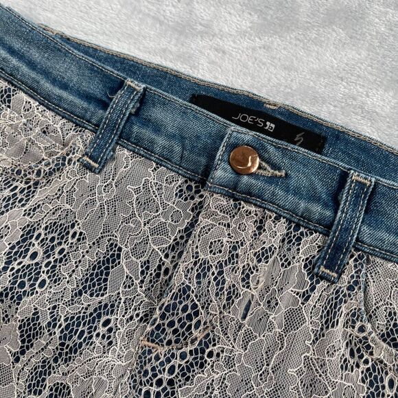 Joe's Jeans Shorts 28 Blue Denim Lace Overlay Cut Off Mid Rise Boho 2" Inseam - Picture 2 of 16